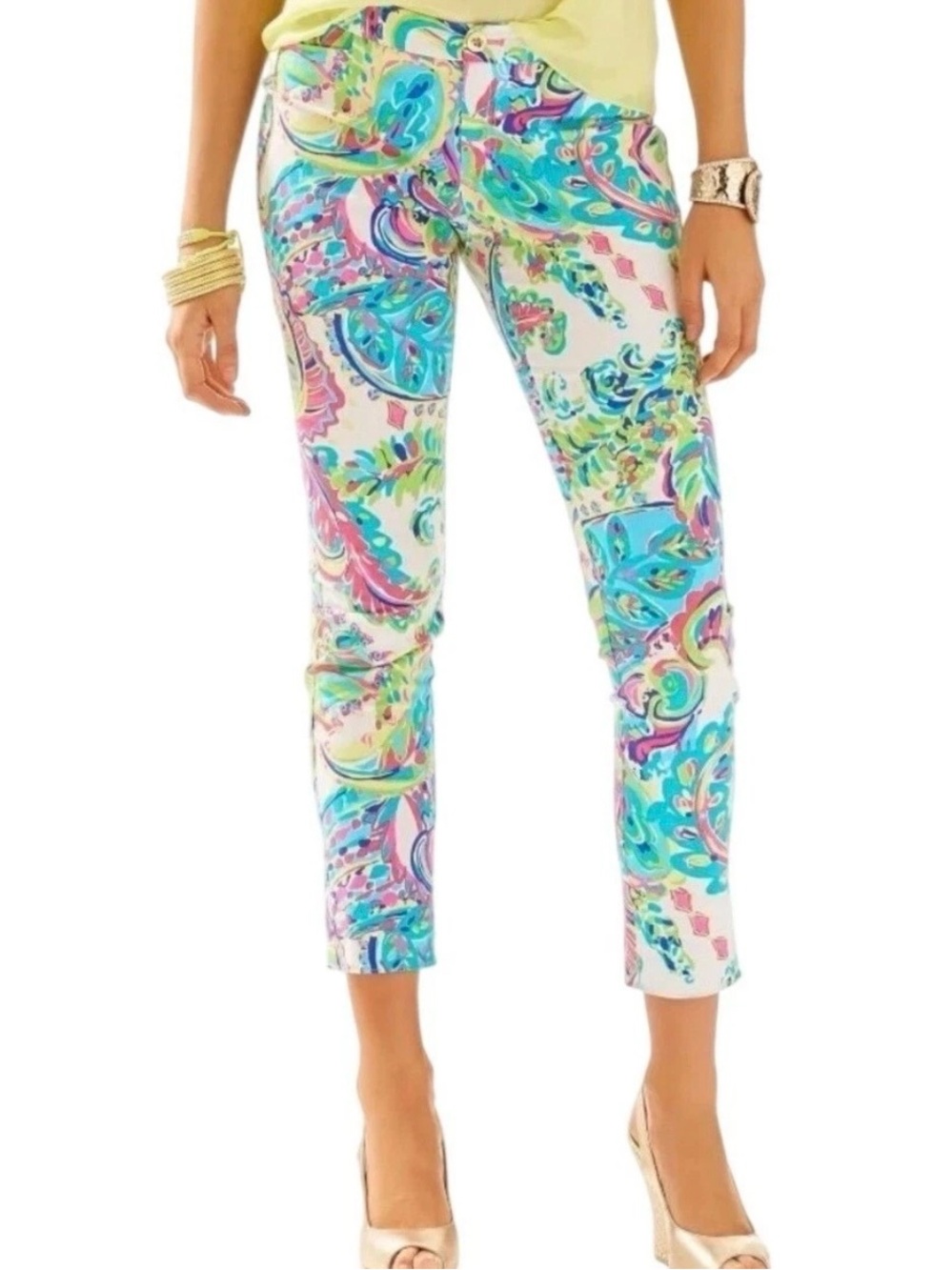 LILLY PULITZER  Kelly Textured Ankle Length Skinny Pant White Toucan Play, 14